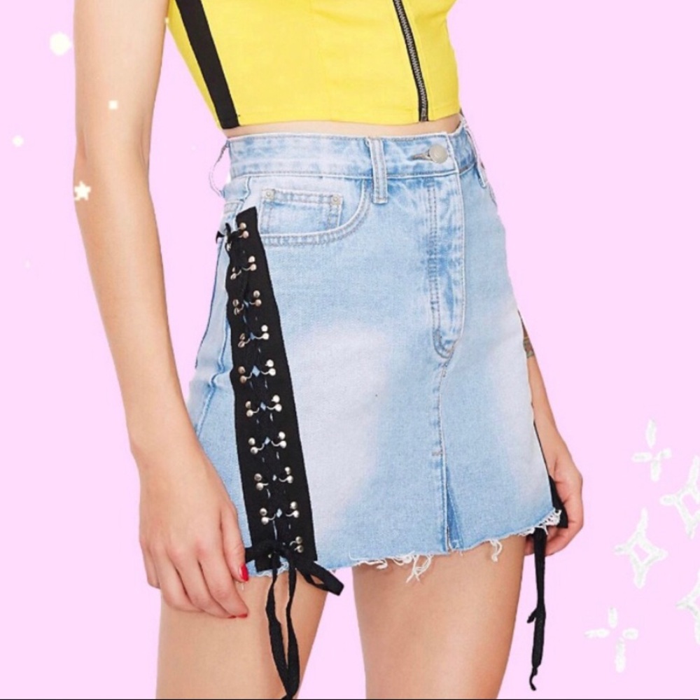 Lace Up Denim Skirt Dolls Kill Size Small